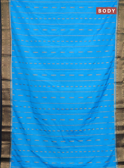 Semi mysore silk saree teal blue and dark peacok green with allover zari weaves and zari woven border