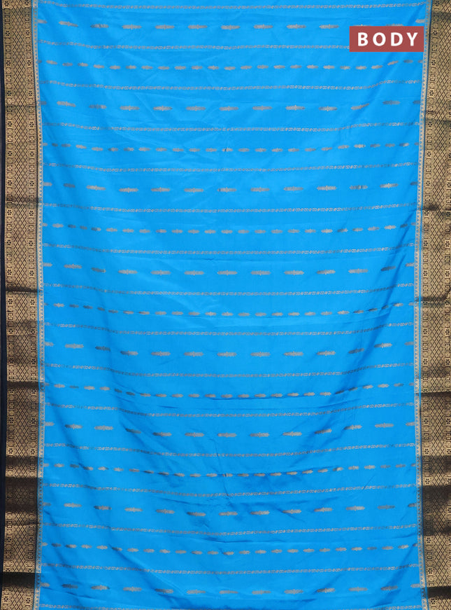Semi mysore silk saree teal blue and dark peacok green with allover zari weaves and zari woven border