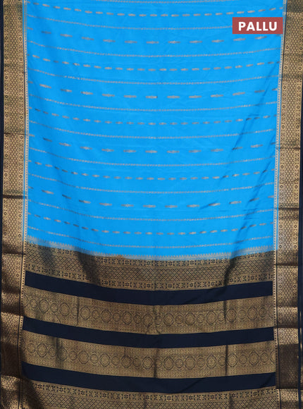 Semi mysore silk saree teal blue and dark peacok green with allover zari weaves and zari woven border