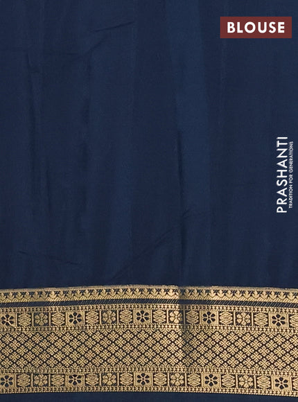 Semi mysore silk saree teal blue and dark peacok green with allover zari weaves and zari woven border