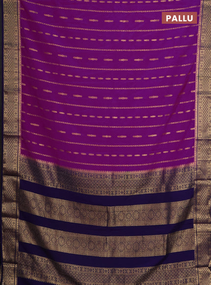 Semi mysore silk saree magrenta pink and violet with allover zari weaves and zari woven border