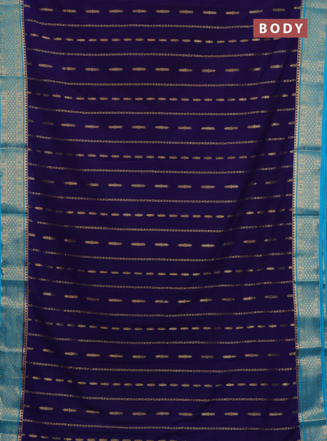 Semi mysore silk saree violet and cs blue with allover zari weaves and zari woven border