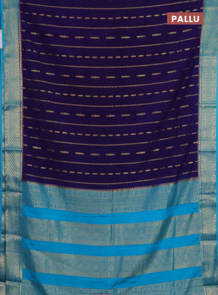 Semi mysore silk saree violet and cs blue with allover zari weaves and zari woven border