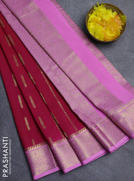 Semi mysore silk saree tomato pink and lotus pink with allover zari weaves and zari woven border