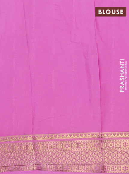 Semi mysore silk saree tomato pink and lotus pink with allover zari weaves and zari woven border