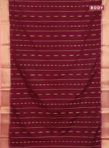Semi mysore silk saree wine shade and peach shade with allover zari weaves and zari woven border