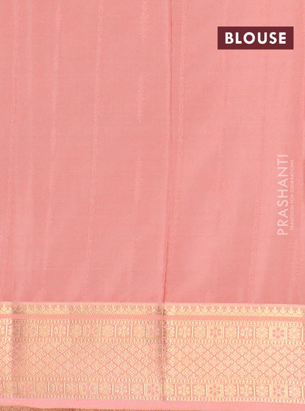 Semi mysore silk saree wine shade and peach shade with allover zari weaves and zari woven border
