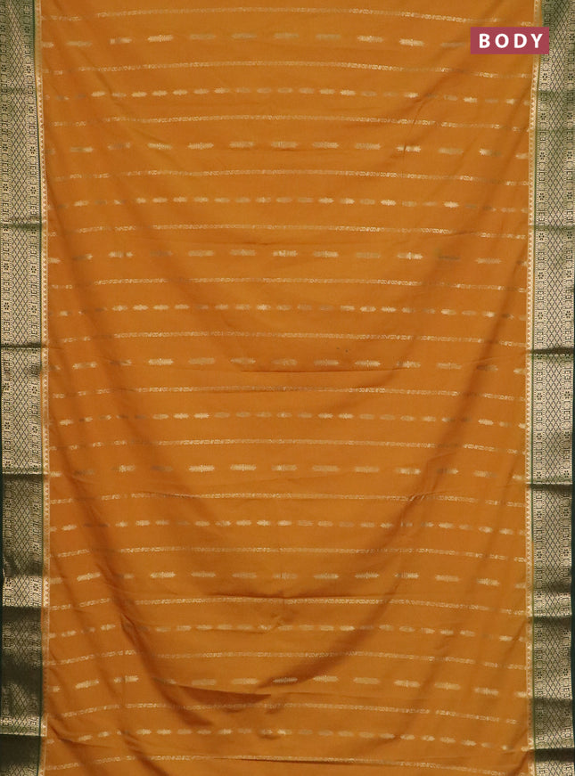 Semi mysore silk saree dark mustard and bottle green with allover zari weaves and zari woven border