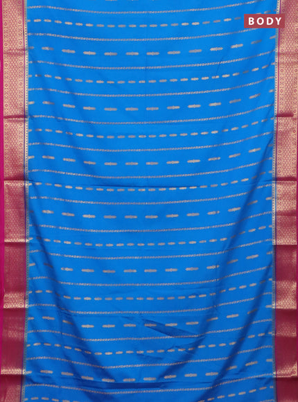 Semi mysore silk saree cs blue and pink with allover zari weaves and zari woven border