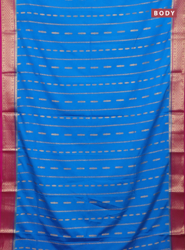 Semi mysore silk saree cs blue and pink with allover zari weaves and zari woven border
