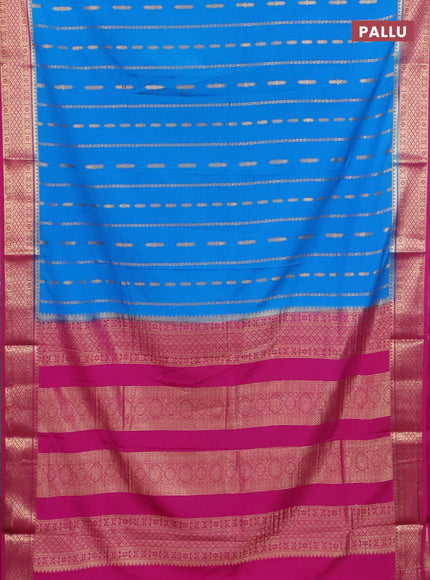 Semi mysore silk saree cs blue and pink with allover zari weaves and zari woven border
