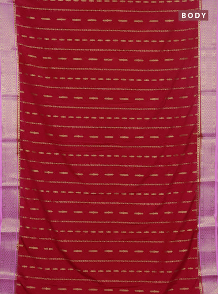 Semi mysore silk saree red and lotus pink with allover zari weaves and zari woven border