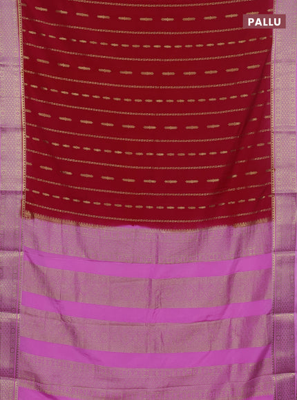 Semi mysore silk saree red and lotus pink with allover zari weaves and zari woven border
