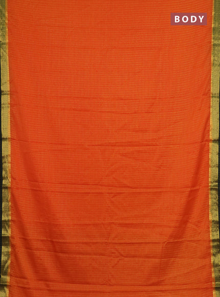Semi mysore silk saree orange and bottle green with allover zari weaves and zari woven border