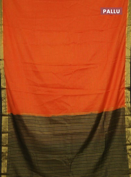 Semi mysore silk saree orange and bottle green with allover zari weaves and zari woven border