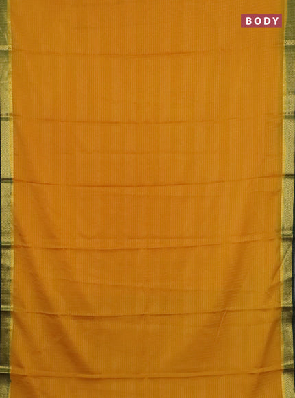 Semi mysore silk saree mustard yellow and bottle green with allover zari weaves and zari woven border