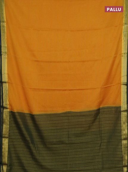 Semi mysore silk saree mustard yellow and bottle green with allover zari weaves and zari woven border