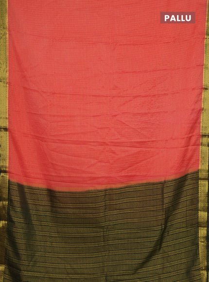 Semi mysore silk saree peach shade and bottle green with allover zari weaves and zari woven border