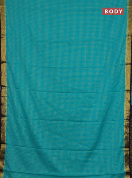 Semi mysore silk saree teal green and navy blue with allover zari weaves and zari woven border