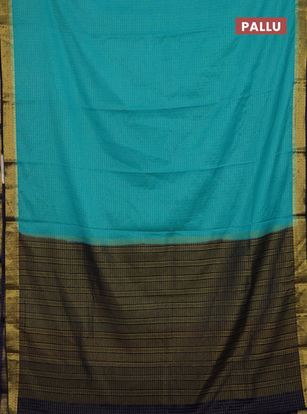 Semi mysore silk saree teal green and navy blue with allover zari weaves and zari woven border