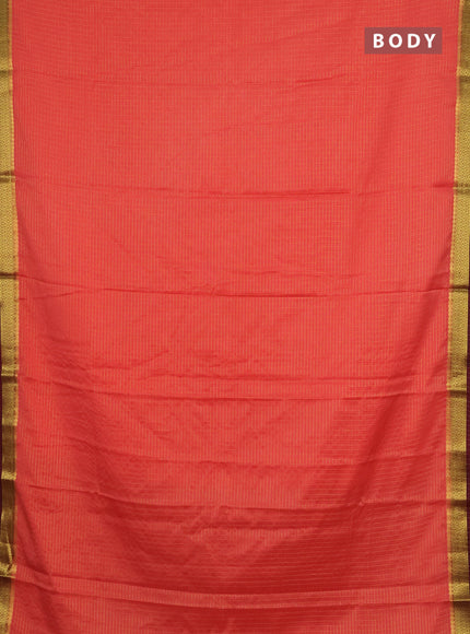 Semi mysore silk saree peach orange and wine shade with allover zari weaves and zari woven border