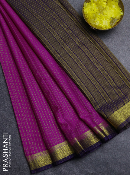 Semi mysore silk saree magenta pink and violet with allover zari weaves and zari woven border