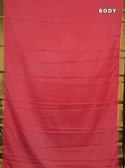 Semi mysore silk saree peach pink and wine shade with allover zari weaves and zari woven border