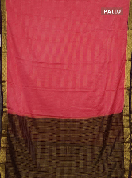 Semi mysore silk saree peach pink and wine shade with allover zari weaves and zari woven border