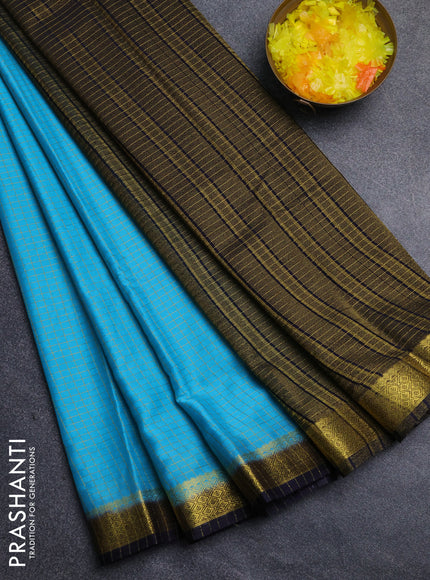 Semi mysore silk saree teal blue and jamun shade with allover zari weaves and zari woven border