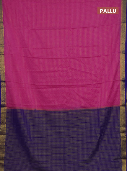 Semi mysore silk saree pink and royal blue with allover zari weaves and zari woven border