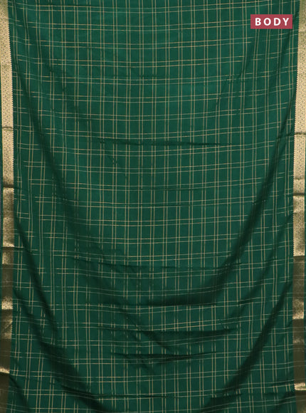 Semi mysore silk saree bottle green with allover checked pattern and zari woven border