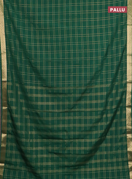 Semi mysore silk saree bottle green with allover checked pattern and zari woven border
