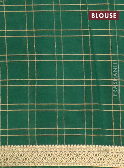 Semi mysore silk saree bottle green with allover checked pattern and zari woven border