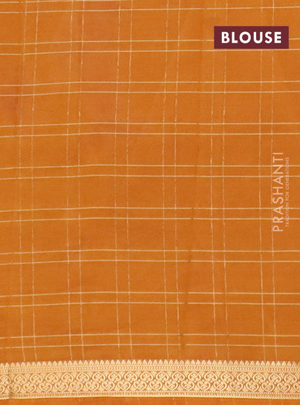 Semi mysore silk saree dark mustard with allover checked pattern and zari woven border