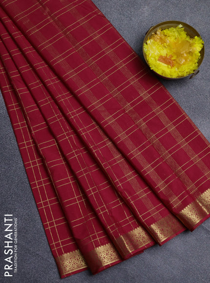 Semi mysore silk saree red with allover checked pattern and zari woven border