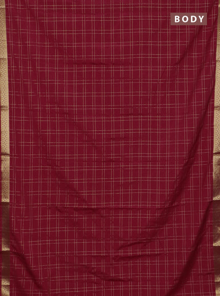 Semi mysore silk saree red with allover checked pattern and zari woven border