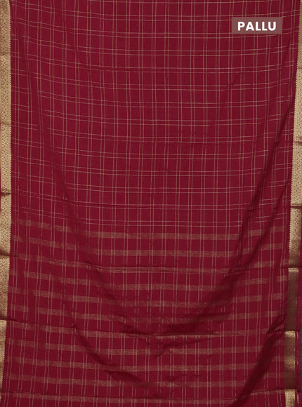 Semi mysore silk saree red with allover checked pattern and zari woven border