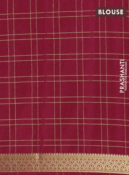 Semi mysore silk saree red with allover checked pattern and zari woven border
