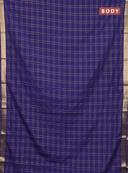 Semi mysore silk saree navy blue with allover checked pattern and zari woven border