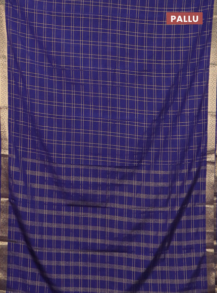 Semi mysore silk saree navy blue with allover checked pattern and zari woven border