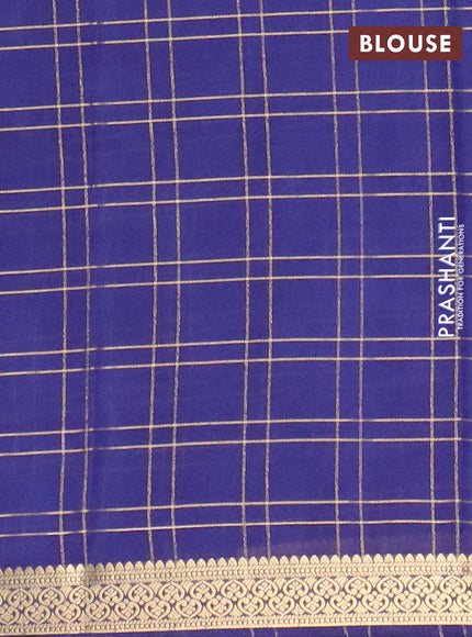 Semi mysore silk saree navy blue with allover checked pattern and zari woven border