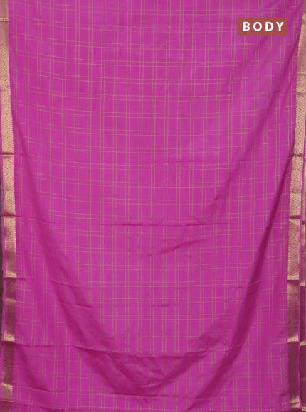 Semi mysore silk saree pink with allover checked pattern and zari woven border