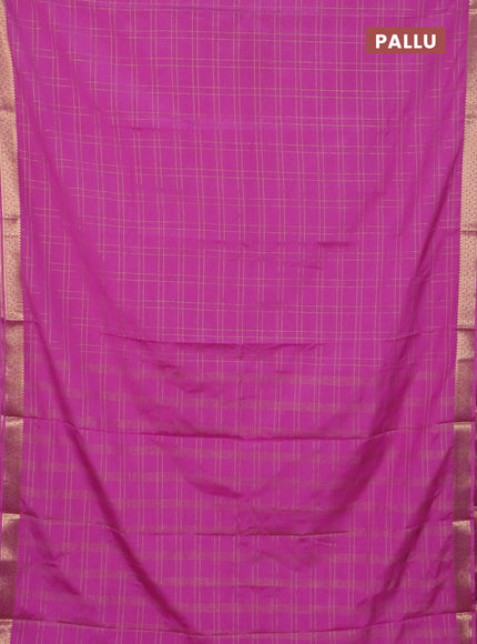 Semi mysore silk saree pink with allover checked pattern and zari woven border