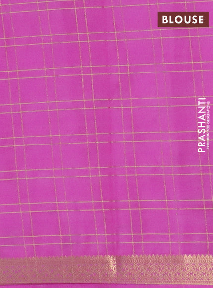 Semi mysore silk saree pink with allover checked pattern and zari woven border