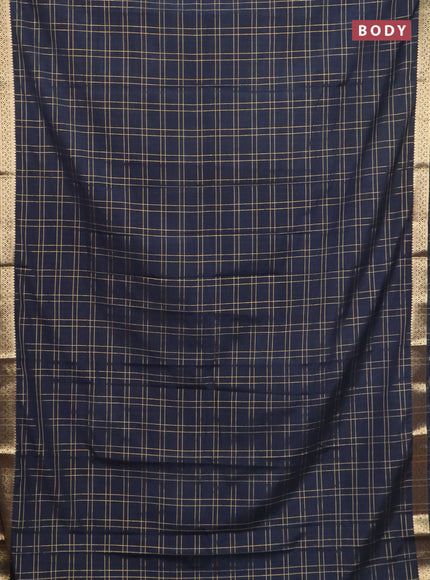Semi mysore silk saree elephant grey with allover checked pattern and zari woven border