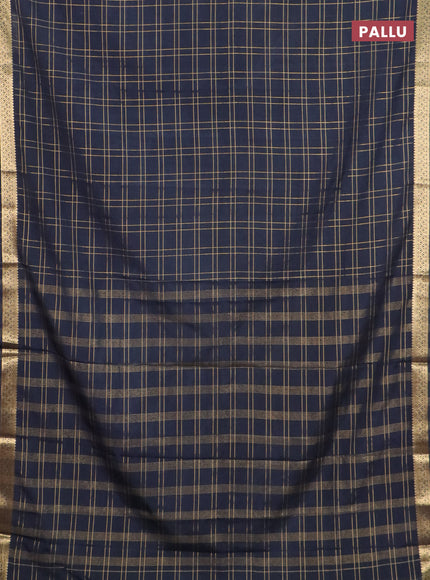 Semi mysore silk saree elephant grey with allover checked pattern and zari woven border