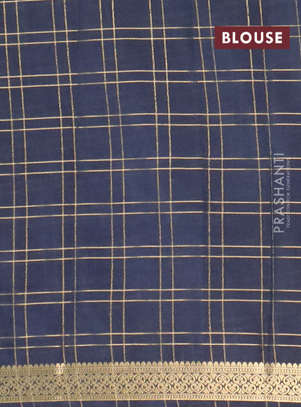 Semi mysore silk saree elephant grey with allover checked pattern and zari woven border