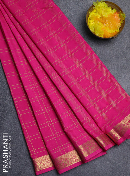 Semi mysore silk saree dark pink with allover checked pattern and zari woven border