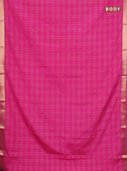 Semi mysore silk saree dark pink with allover checked pattern and zari woven border