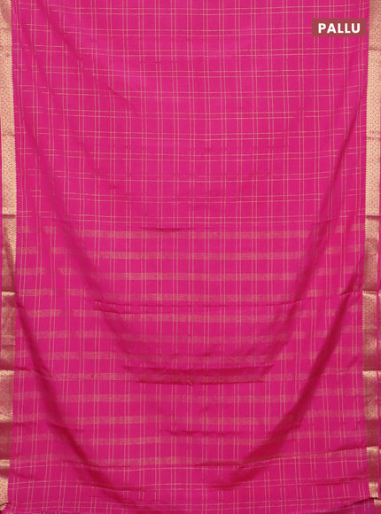 Semi mysore silk saree dark pink with allover checked pattern and zari woven border